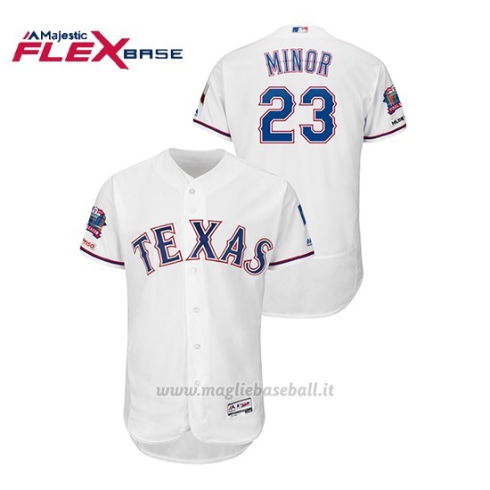 Maglia Baseball Uomo Texas Rangers 23 Mike Min Or Flex Base Autentico Collezione Bianco
